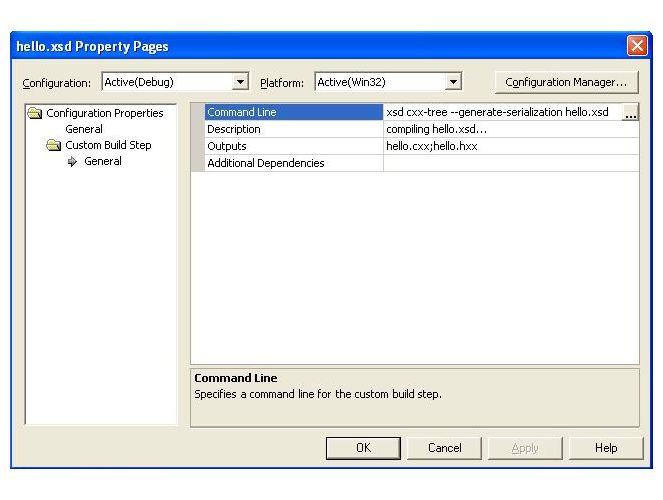 Visual Studio 7.1 Custom Build Step dialog screenshot